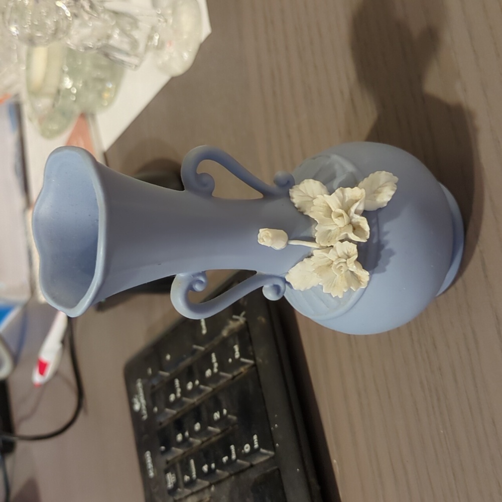Vintage Lilac bisque vase with applied white flowers